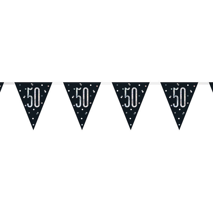 Neu Wimpelkette 50 Geburtstag Schwarz Silber Glitzernd Lange Ca 2 7 M 50er Geburtstag Dekoration Geburtstags Party Produkte Party Discount De