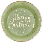 Teller Happy Birthday, Olivgr�n, � 22.5 cm, 10 St�ck