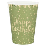 Becher Happy Birthday, Olivgr�n, � 7.8 x 9.7 cm / 27cl, 10 St�ck