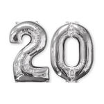 SALE Folienballon Medium Zahl 20 Silber, 45x66 cm