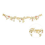 Girlande Happy Birthday / Geburtstag Blumen - Rosa - Gold - L�nge: 1,3 m