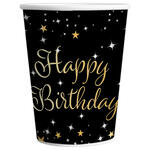 Pappbecher Starlight Birthday, gold-schwarz, 250 ml, 8 St�ck, Happy Birthday