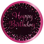Pappteller Starlight Birthday, pink-schwarz, 23 cm, 8 St�ck, Happy Birthday