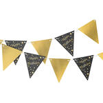 Wimpelkette Starlight Birthday, gold-schwarz, aus Papier, 400 x 19 cm, Happy Birthday