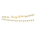 Girlande Starlight Birthday, gold-schwarz, aus Papier, 213 x 16,2 cm, Happy Birthday