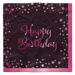Servietten Starlight Birthday, schwarz-pink, 33 x 33 cm, 16 St�ck, Happy Birthday
