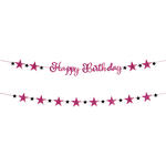 Girlande Starlight Birthday, pink-schwarz, aus Papier, 213 x 16,2 cm, Happy Birthday