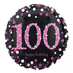 SALE Folienballon Sparkle Pink 100th, ca. 45 cm