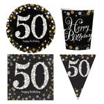 Geburtstags-Serie Happy Birthday Sparkling 50. Geburtstag Gold - Teller, Servietten, Becher & Dekorationen