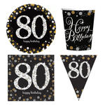 Geburtstags-Serie Happy Birthday Sparkling 80. Geburtstag Gold - Teller, Servietten, Becher & Dekorationen