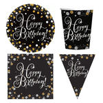 Geburtstags-Serie Happy Birthday Sparkling Gold - Teller, Servietten, Becher & Dekorationen