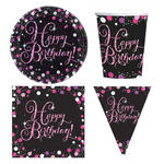 Geburtstags-Serie Happy Birthday Sparkling Pink - Teller, Servietten, Becher & Dekorationen