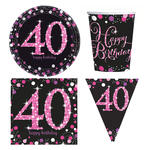 Geburtstags-Serie Happy Birthday Sparkling 40. Geburtstag Pink - Teller, Servietten, Becher & Dekorationen
