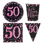 Geburtstags-Serie Happy Birthday Sparkling 50. Geburtstag Pink - Teller, Servietten, Becher & Dekorationen