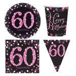 Geburtstags-Serie Happy Birthday Sparkling 60. Geburtstag Pink - Teller, Servietten, Becher & Dekorationen
