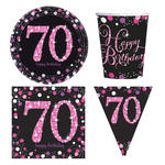 Geburtstags-Serie Happy Birthday Sparkling 70. Geburtstag Pink - Teller, Servietten, Becher & Dekorationen