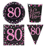 Geburtstags-Serie Happy Birthday Sparkling 80. Geburtstag Pink - Teller, Servietten, Becher & Dekorationen