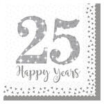 Servietten Silberhochzeit, 25 Happy Years, 33 x 33 cm, 16 St�ck