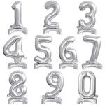 NEU Folienballon Mini Zahlen 0-9 mit Standfu, Silber, ca. 38 cm - Verschiedene Ziffern