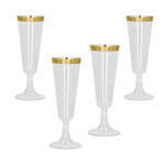 Kunststoff Sektflöte / Champagner-Glas, 4 Stück, 140 ml, Goldener Rand