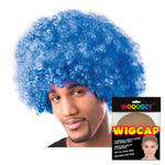 Percke Unisex Herren Super-Riesen-Afro Locken, blau - mit Haarnetz