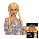 Percke Damen Mittelscheitel mit zwei geflochtenen Zpfen Natascha, blond - mit Haarnetz