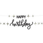 NEU Buchstabengirlande Happy Birthday Creme Noir, 2 Ketten á 150cm x 14cm, schwarz, aus FSC-Papier