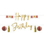 NEU Buchstabengirlande Happy Birthday Golden Dusk mit Quasten und Wabenbällen, 2 Ketten á 150cm, gold