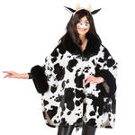 Damen-Kost�m Kuh-Poncho, schwarz-wei�, mit Pl�sch-Kragen und -�rmeln, Einheitsgr��e
