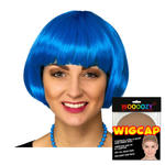 Percke Damen Bob, Pagenkopf mit Pony, Foxy Cabaret, blau - mit Haarnetz