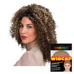 Percke Damen Mini-Locken Afro mit blonden Strhnen, braun -mit Haarnetz