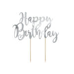 Kuchenstecker / Tortenaufsatz / Cake-Topper Happy Birthday / Geburtstag - Silber, ca. 22,5 cm