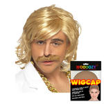 Percke Herren Show Star Dandy mit Schnurrbart, blond - mit Haarnetz