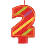 SALE Geburtstagskerze zum Einstecken in Kuchen & Co, Zahl 2, bunt, einseitig bedruckt, Hhe: ca. 8 cm