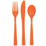 SALE Stabiles Mehrweg-Besteck aus Kunststoff, 6 Gabeln, 6 Messer, 6 Lffel, Orange