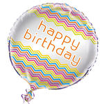 SALE Folienballon Happy Birthday, Geburtstags-Party, Chevron-Muster Regenbogen, beidseitig bedruckt, Gre: ca. 45 cm