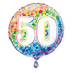 SALE Folienballon 50. Geburtstag, mit bunten Sternen / Regenbogen, beidseitig bedruckt, Gre: ca. 45 cm