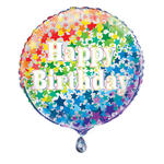 SALE Folienballon Happy Birthday, mit bunten Sternen / Regenbogen, beidseitig bedruckt, Gre: ca. 45 cm