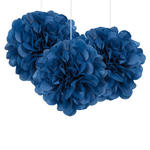 SALE Pompom / Blume aus Papier, Raumdeko zum Aufhngen, Gre ca. 22 cm, 3 Stck, Farbe: Knigsblau