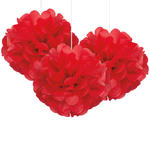 SALE Pompom / Blume aus Papier, Raumdeko zum Aufhngen, Gre: ca. 22 cm, 3 Stck, Farbe: Rot