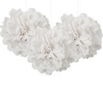 SALE Pompom / Blume aus Papier, Raumdeko zum Aufhngen, Gre: ca. 22 cm, 3 Stck, Farbe: Wei