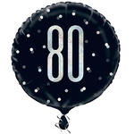 SALE Folienballon 80. Geburtstag, schwarz-silber, glitzernd, Gre: ca. 45 cm