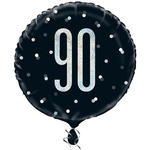 SALE Folienballon 90. Geburtstag, schwarz-silber, glitzernd, Gre: ca. 45 cm