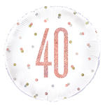 SALE Folienballon 40. Geburtstag, wei-rosa, glitzernd, Gre: ca. 45 cm
