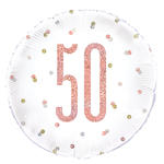 SALE Folienballon 50. Geburtstag, wei-rosa, glitzernd, Gre: ca. 45 cm