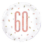 SALE Folienballon 60. Geburtstag, wei-rosa, glitzernd, Gre: ca. 45 cm