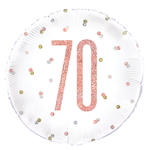 SALE Folienballon 70. Geburtstag, wei-rosa, glitzernd, Gre: ca. 45 cm
