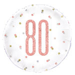SALE Folienballon 80. Geburtstag, wei-rosa, glitzernd, Gre: ca. 45 cm