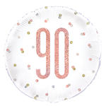 SALE Folienballon 90. Geburtstag, wei-rosa, glitzernd, Gre: ca. 45 cm