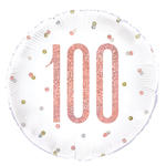 SALE Folienballon 100. Geburtstag, wei-rosa, glitzernd, Gre: ca. 45 cm